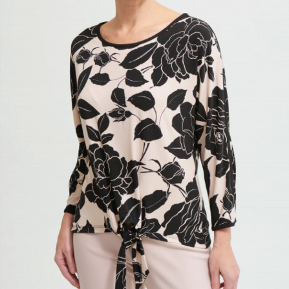 Black and Beige Slit Long Sleeve Top